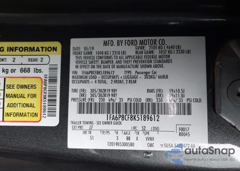 2019 Ford Mustang Gt Premium z USA, uszkodzony, nr VIN 1FA6P8CF8K5189612